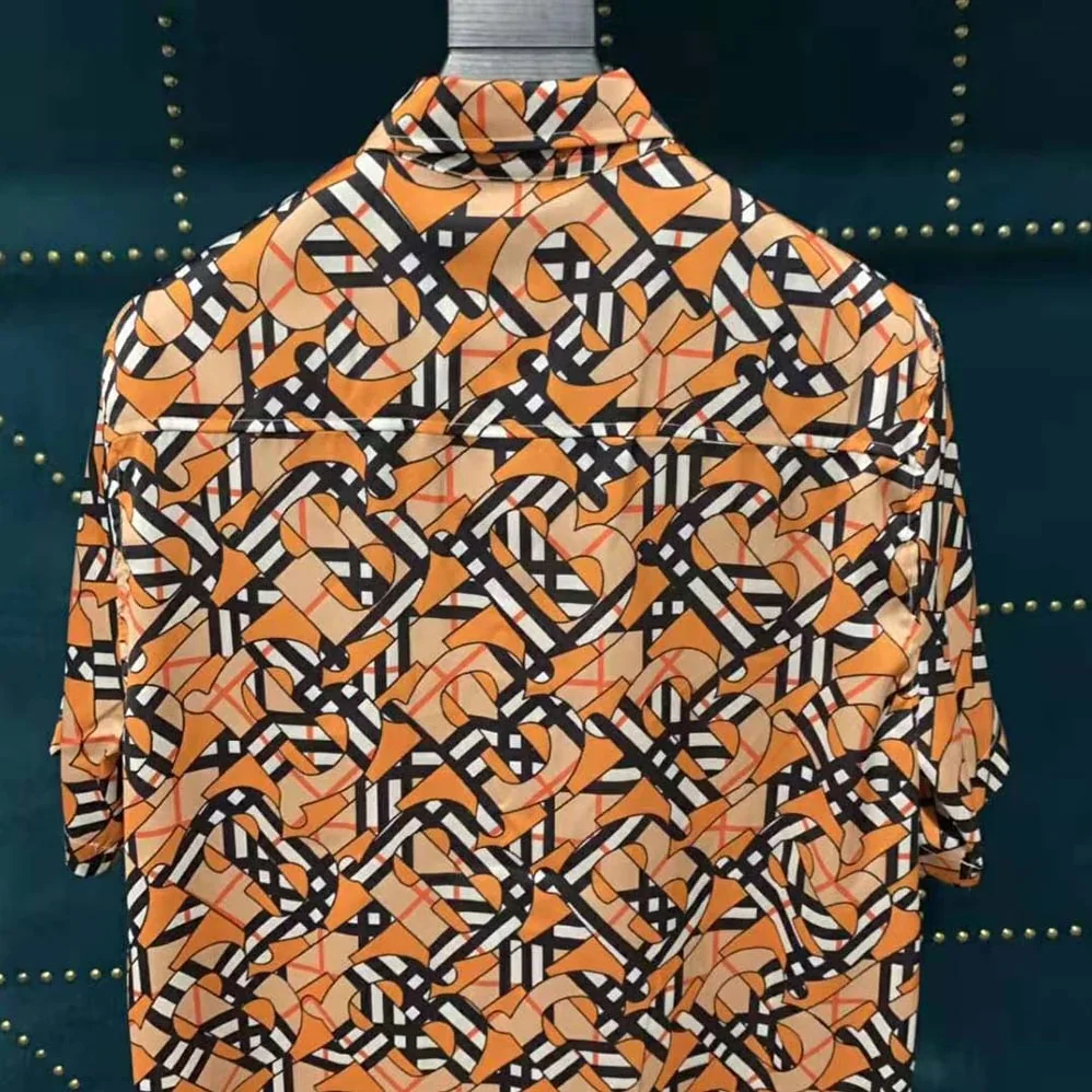 Burberry Short-Sleeve Monogram Print Cotton Poplin Shirt for Men Burberry Short-Sleeve Monogram Print Cotton Poplin Shirt for Men