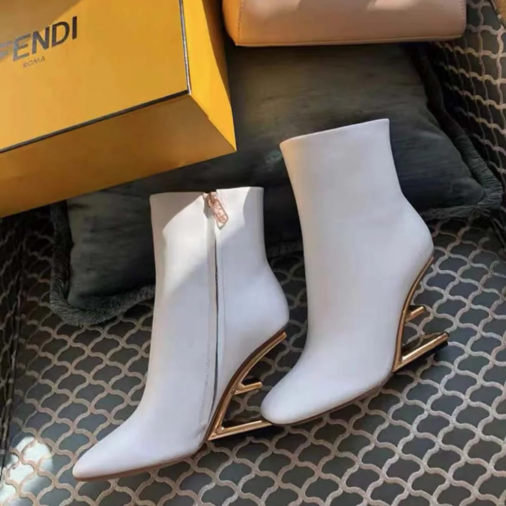 Fendi First White Leather High for Women in heeled Ankle Boots
