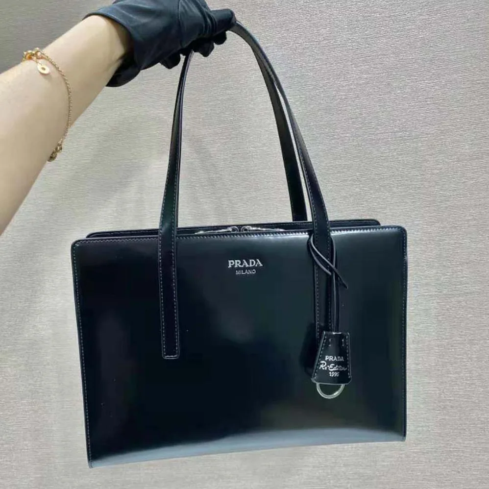 Prada Re-Edition 1995 Brushed-Leather Medium Handbag for Women in Black