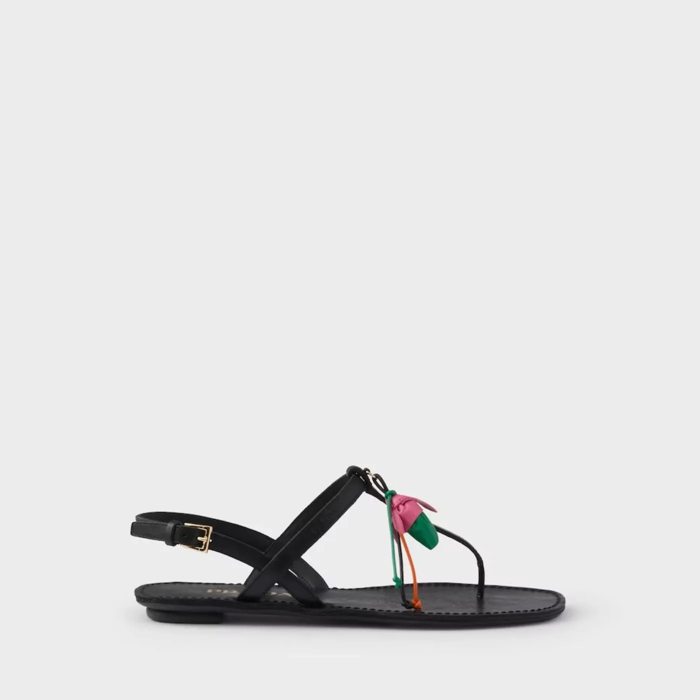 Prada Antiqued Thong Floral Ornament Sandals Black 1Y510O_V69_F0002_F_005 Prada Antiqued Thong Floral Ornament Sandals Black 1Y510O_V69_F0002_F_005