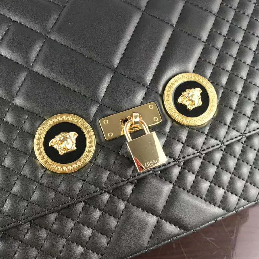 Versace Large Quilted Icon Shoulder Bag Nappa Leather for Women in Black