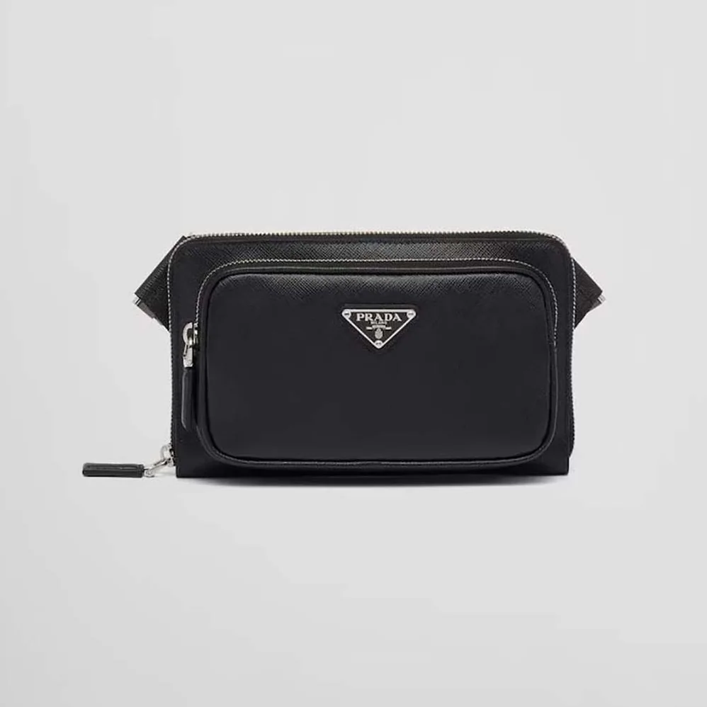 Prada Saffiano Leather Belt Bag for Men in Black Prada Saffiano Leather Belt Bag for Men in Black