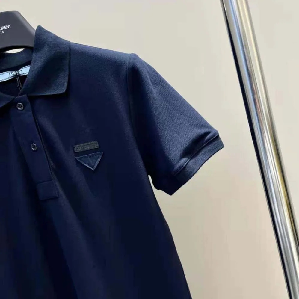Prada Piqué Midi-dress with Fabric Triangle Logo for Women in Navy