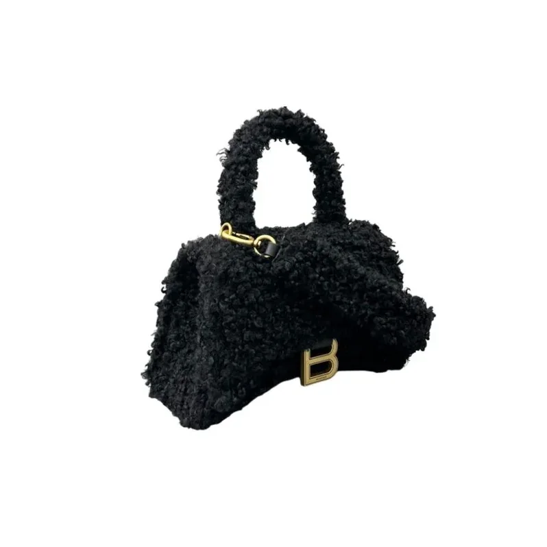 Furry Hourglass Small Handbag Black in Grey/Pink / Furry Hourglass Small Handbag Black in Grey/Pink /