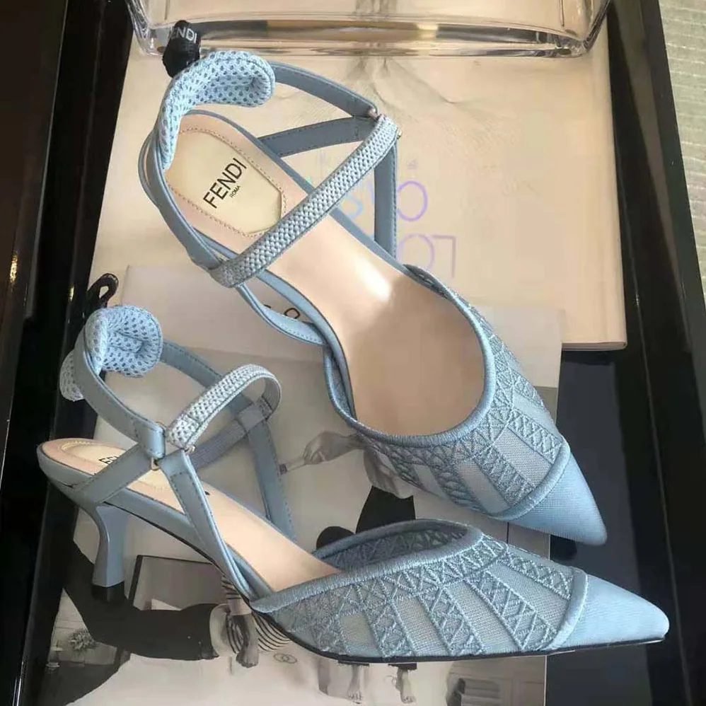 Fendi Colibri Lite Light Blue Micromesh High for Women in heeled Slingbacks Fendi Colibri Lite Light Blue Micromesh High for Women in heeled Slingbacks