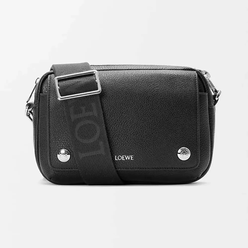 Loewe Small Pebble Messenger Bag in Supple Grained Calfskin for Unisex in Black