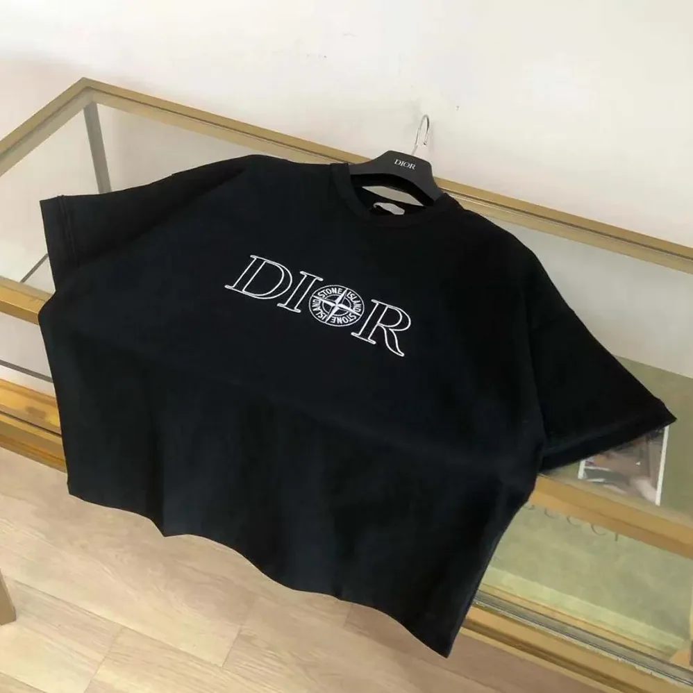 Dior Dior and Stone Island T-shirt Oversized Fit Black Cotton Jersey for Men