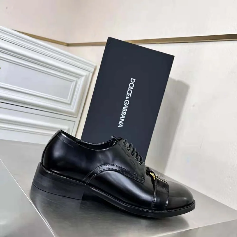 Dolce Gabbana D&G Brushed Calfskin Derby Shoes with Branded Plate for Men