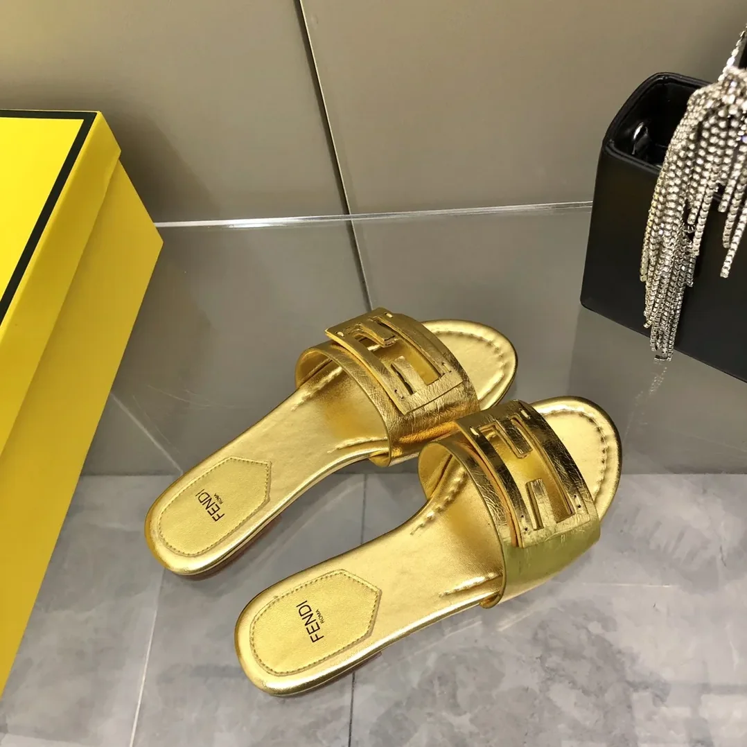 Fendi Baguette Gold Nappa Slides 8R8136AI16F0XV6 Fendi Baguette Gold Nappa Slides 8R8136AI16F0XV6