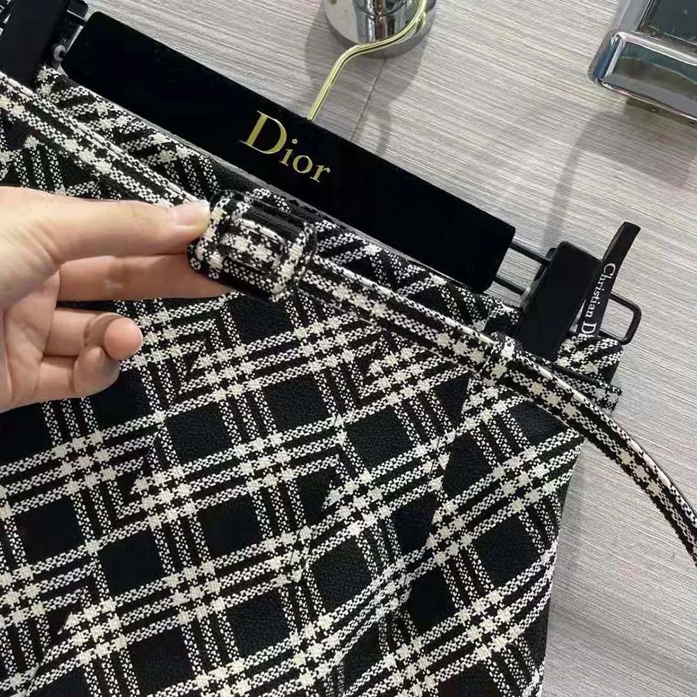Dior Belted Short Skirt Black and White Check'N'Dior Virgin Wool for Women