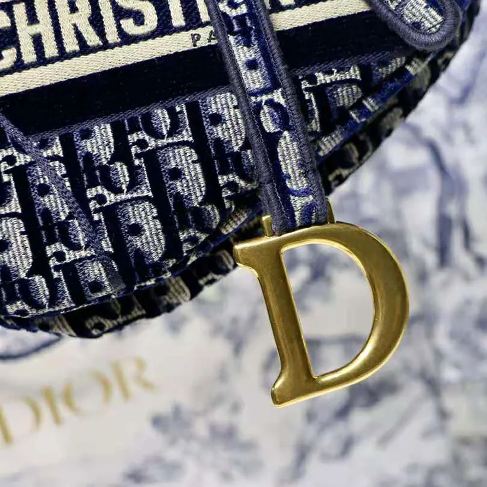 Dior Saddle Bag Blue Dior Oblique Embroidery for Women