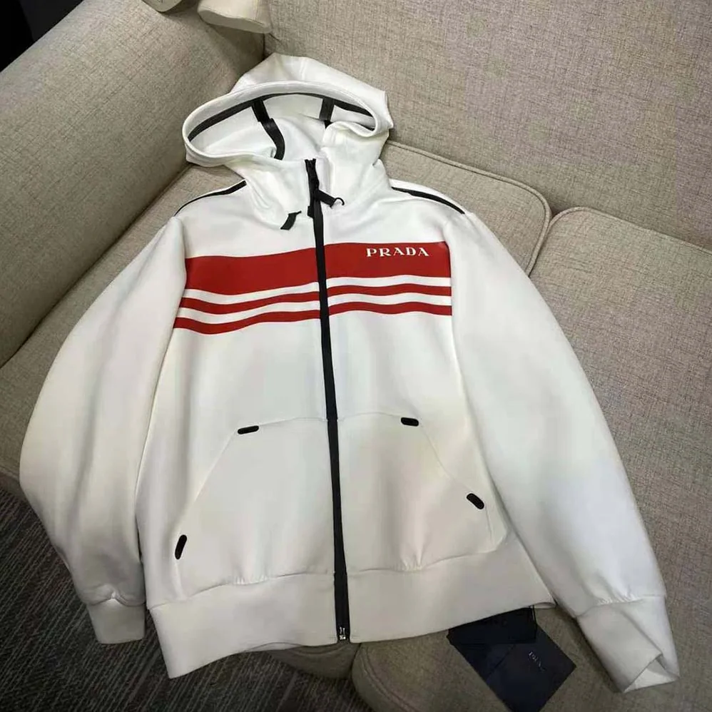 Prada Printed Technical Fabric Jacket for Men in White