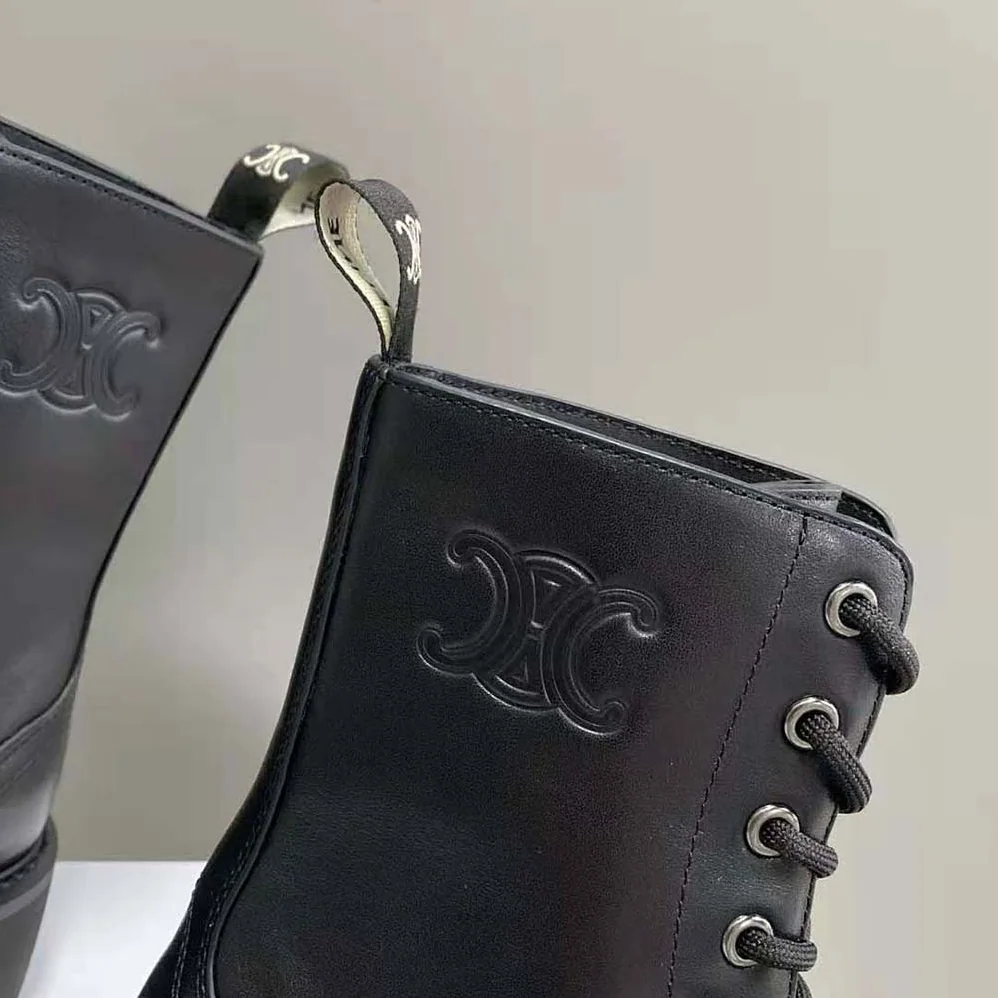 Celine Lace-up Boot with Studded Outsole Celine Bulky in Shiny Bull for Women in Black Celine Lace-up Boot with Studded Outsole Celine Bulky in Shiny Bull for Women in Black