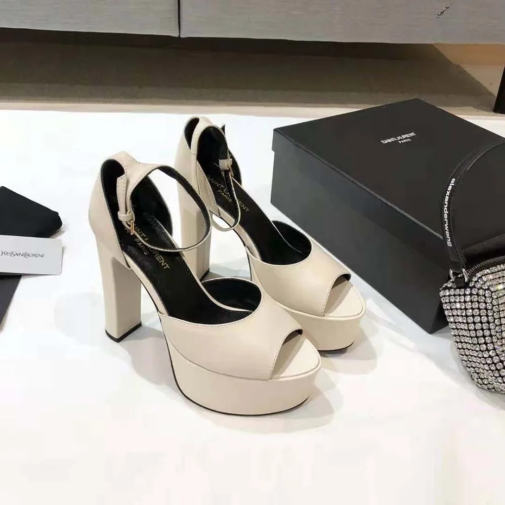 Saint Laurent YSL Jodie Platform Sandals in Smooth Leather for Women in White Saint Laurent YSL Jodie Platform Sandals in Smooth Leather for Women in White
