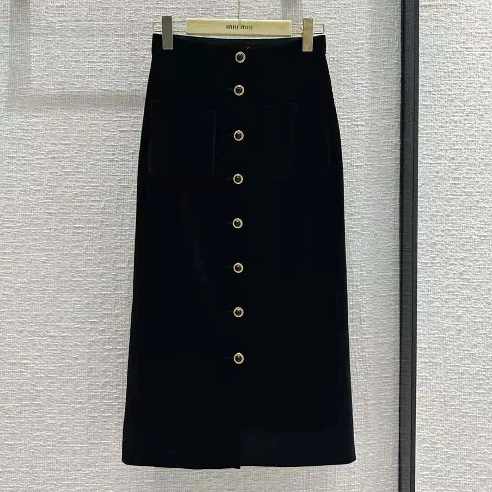 Miu Miu Long Velvet Skirt with Jacquard Logo for Women Miu Miu Long Velvet Skirt with Jacquard Logo for Women