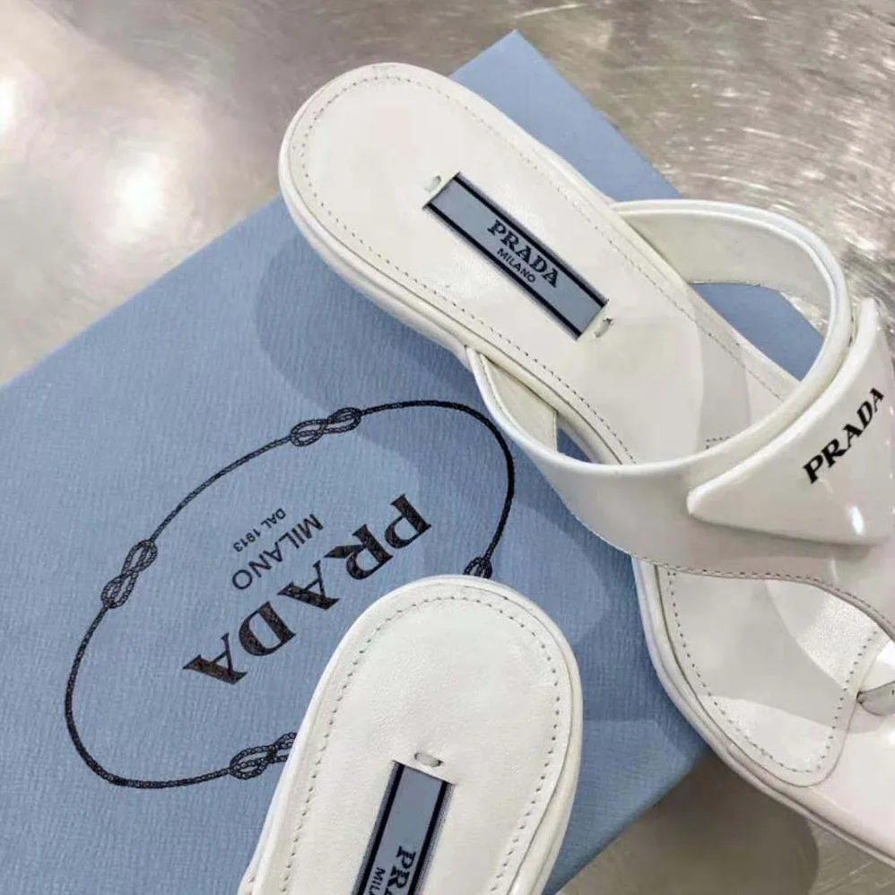 Prada Brushed Leather High-heeled Thong Sandals for Women in White
