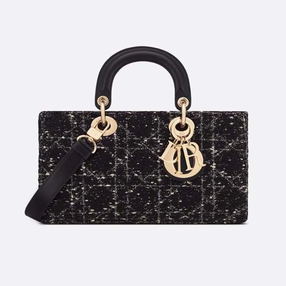 Dior Medium Lady D-Joy Bag Black Cannage Tweed for Women