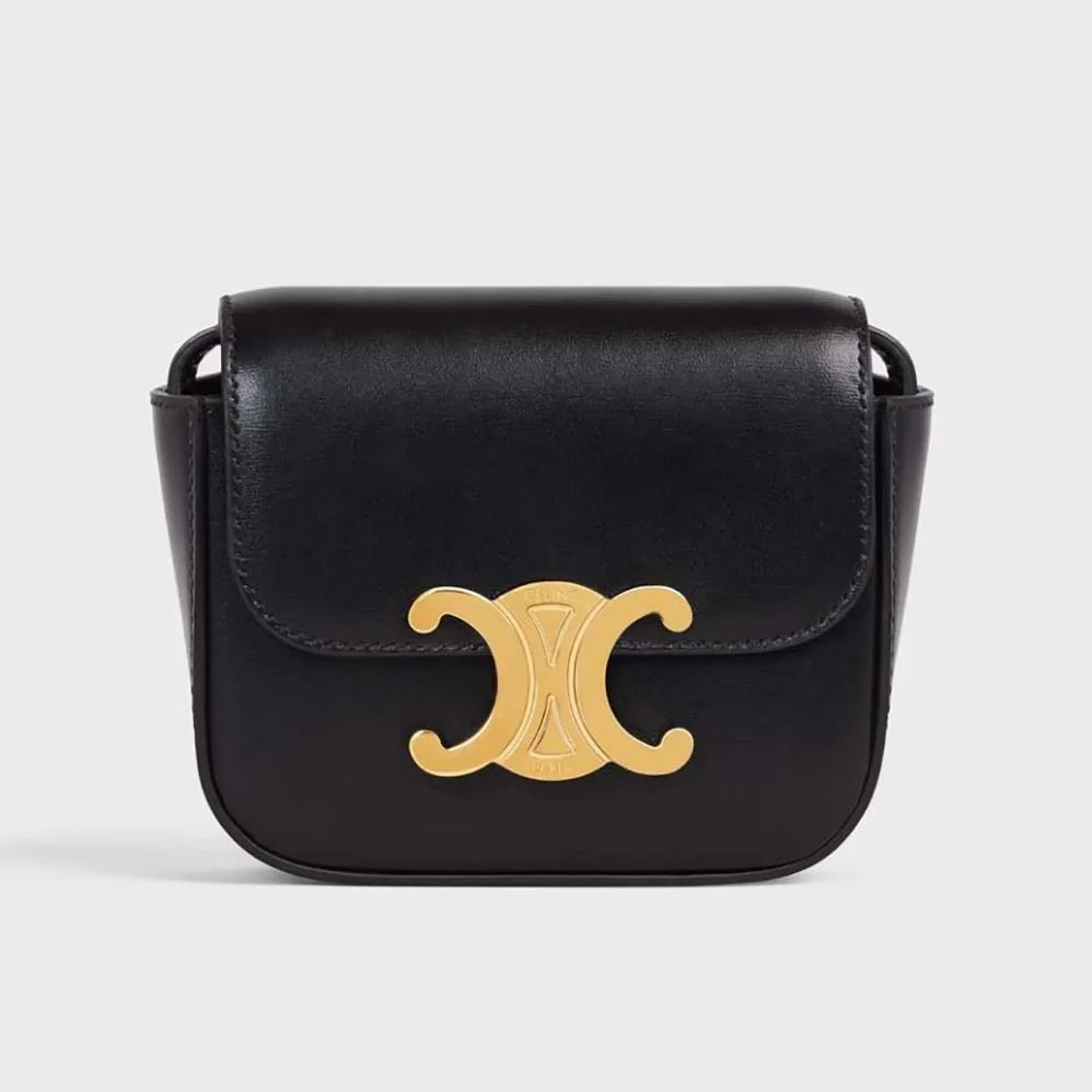 Celine Mini Triomphe in Shiny Calfskin for Women in Black