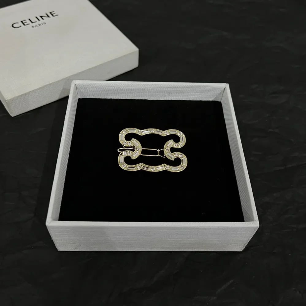 Celine Triomphe Frame Sparkle Brooch in Strass Brass with Gold Finish and Steel for Women Celine Triomphe Frame Sparkle Brooch in Strass Brass with Gold Finish and Steel for Women