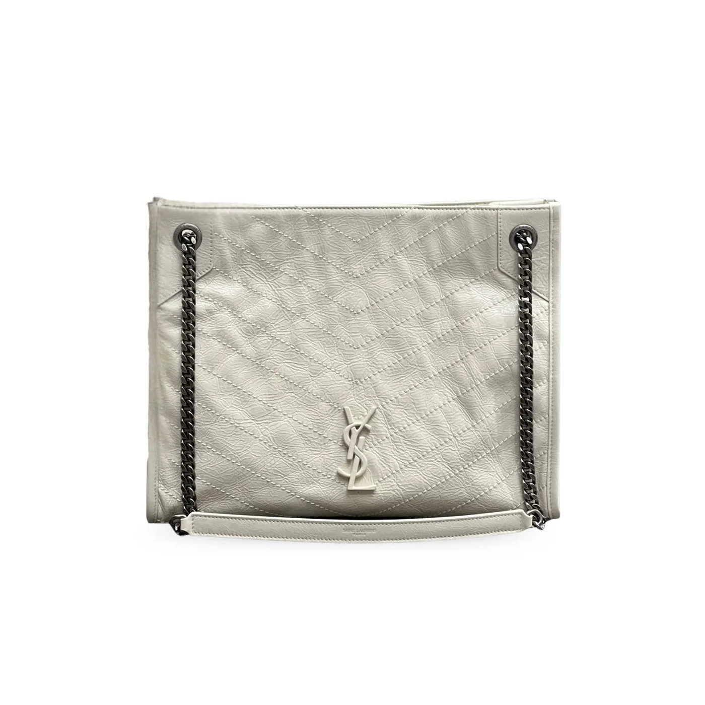 Saint Laurent Niki Shopping Medium Tote Bag in White Silver Hardware