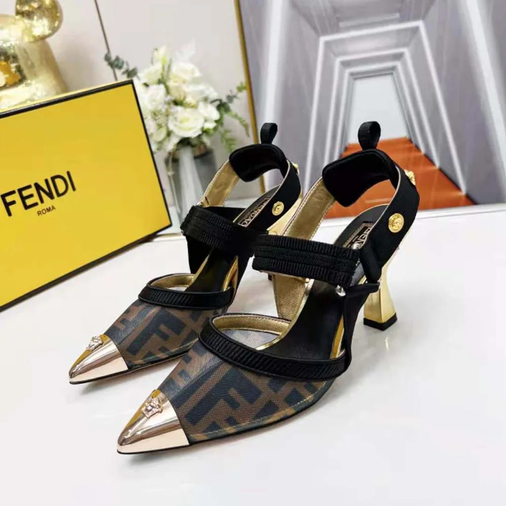 Fendi Colibrì Fendace High-Heeled Slingbacks in FF Mesh with Medusa Details for Women