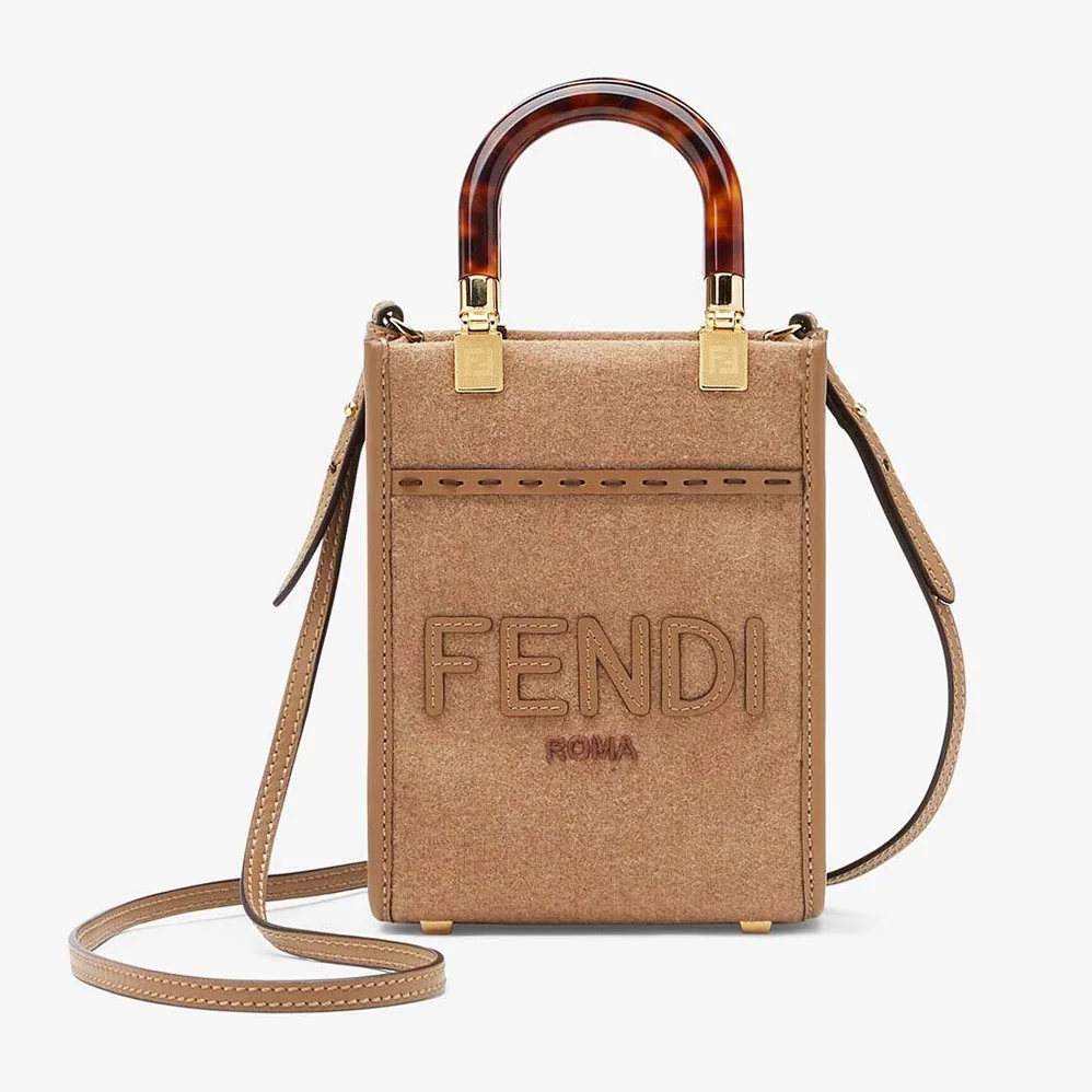 Fendi Mini Sunshine Shopper Brown Flannel Mini for Women in Bag
