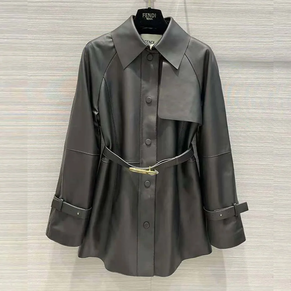 Fendi Black Waxed Leather Jacket for Women