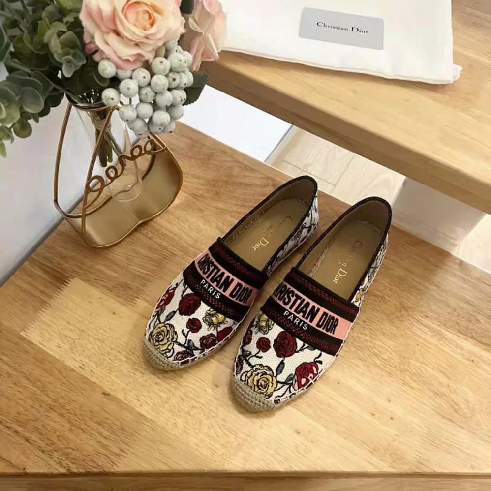 Dior Granville Espadrille White Multicolor Florilegio Embroidered Cotton for Women