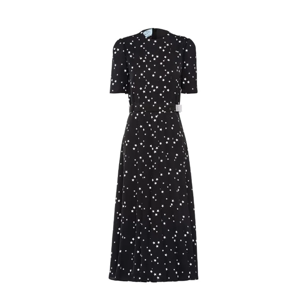 Prada Printed Fluid Twill Dress for Women in Black Prada Printed Fluid Twill Dress for Women in Black