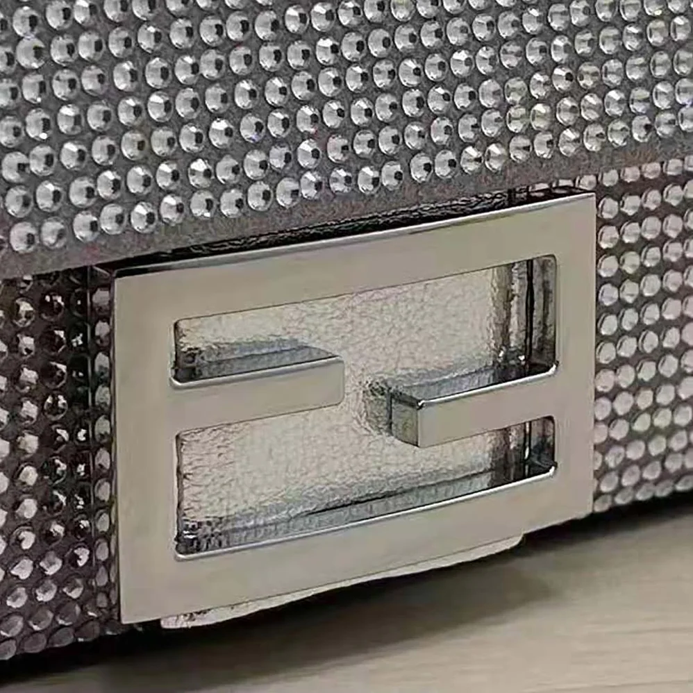 Fendi Baguette Mini Silver Crystals Bag for Women