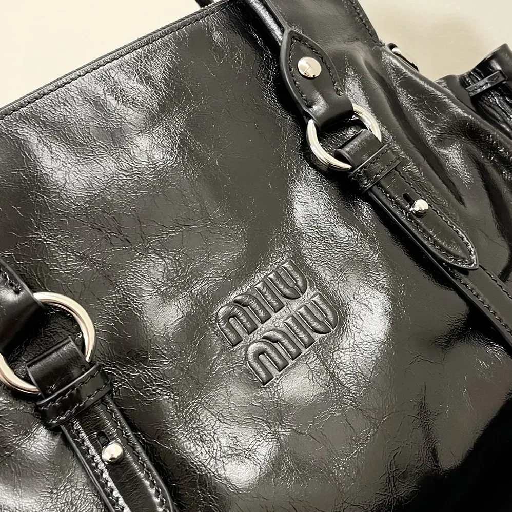 Miu Miu Shiny Leather Handbag for Women in Black Miu Miu Shiny Leather Handbag for Women in Black
