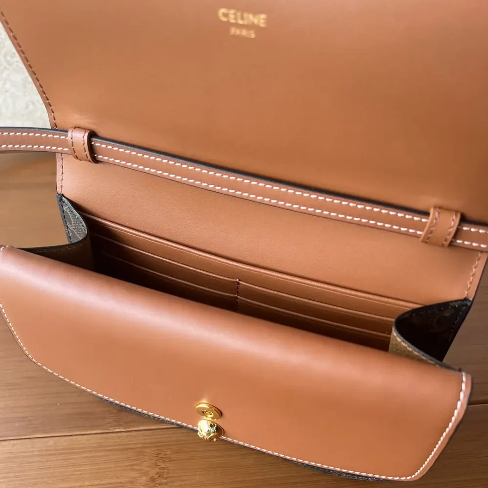 Celine Duo Wallet on Strap in Triomphe Canvas and Calfskin for Women