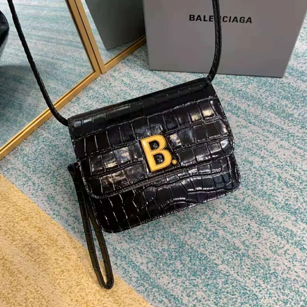 Balenciaga B. Small Bag in Black Crocodile Embossed Calfskin for Women in Black Balenciaga B. Small Bag in Black Crocodile Embossed Calfskin for Women in Black