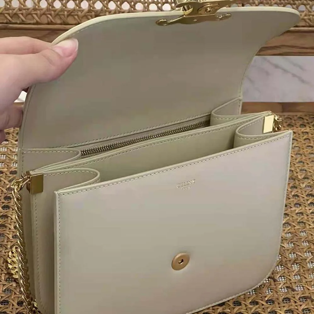 Celine Classique Triomphe Bag in Shiny Calfskin for Women in Beige