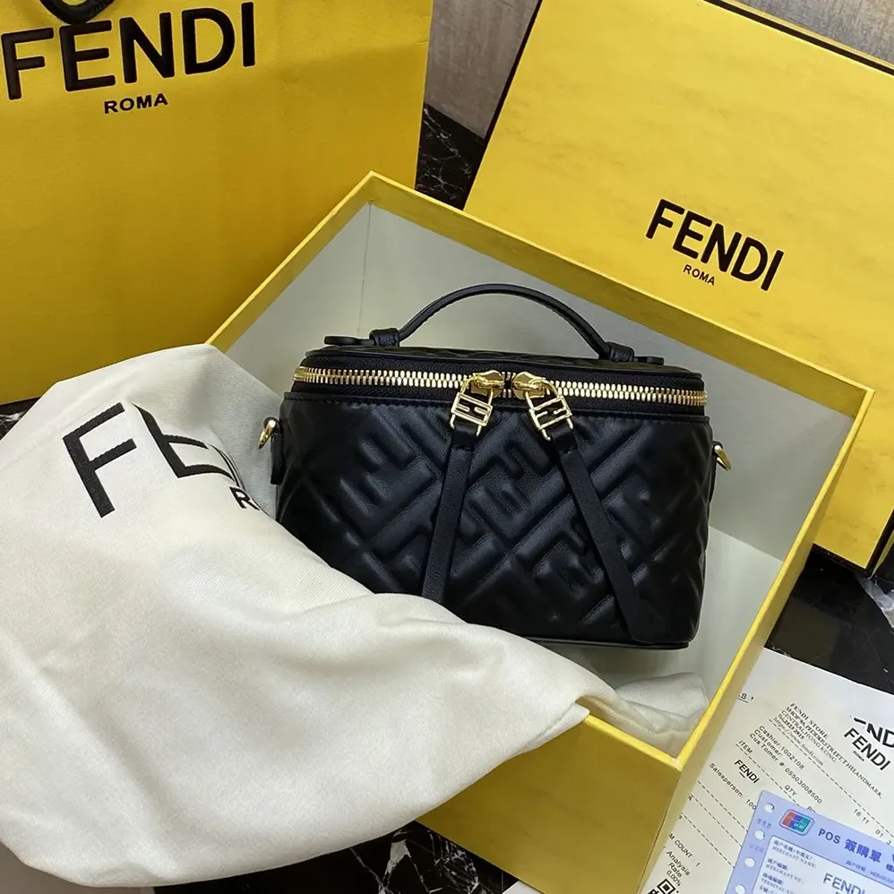 Fendi Vanity Black Nappa Leather Mini for Women in Bag With Ff Motif
