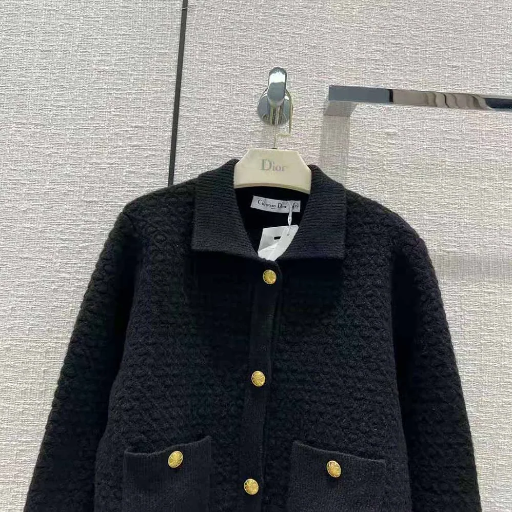 Dior Cropped Jacket Black Wool Knit for Women