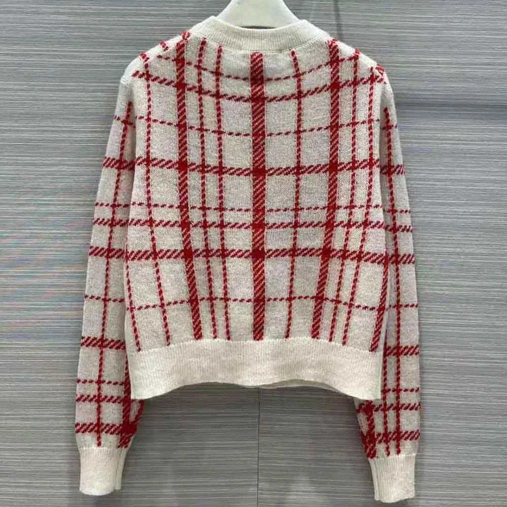 Dior Buttoned Cardigan Raspberry and Ecru Check'n'Dior Pop Technical Wool for Women