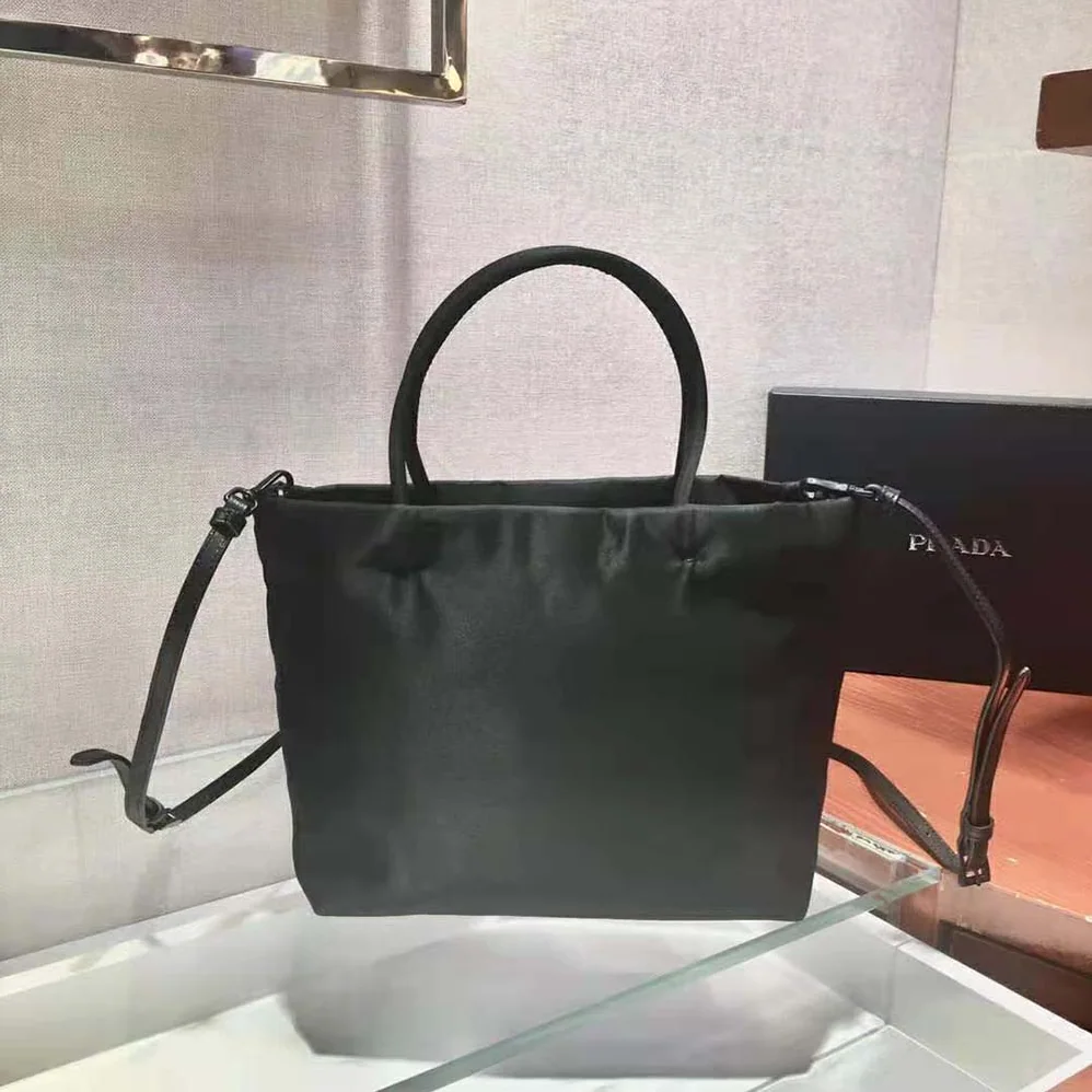 Prada Embroidered Nylon in Leather Handbag for Women in Black Prada Embroidered Nylon in Leather Handbag for Women in Black