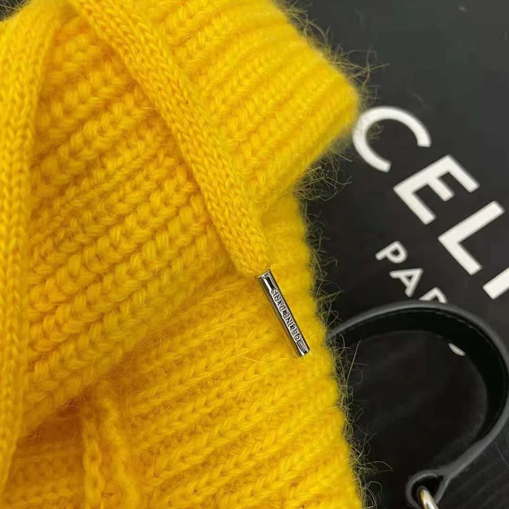 Celine Sweater with Hood in Ribbed Wool for Women in Yellow