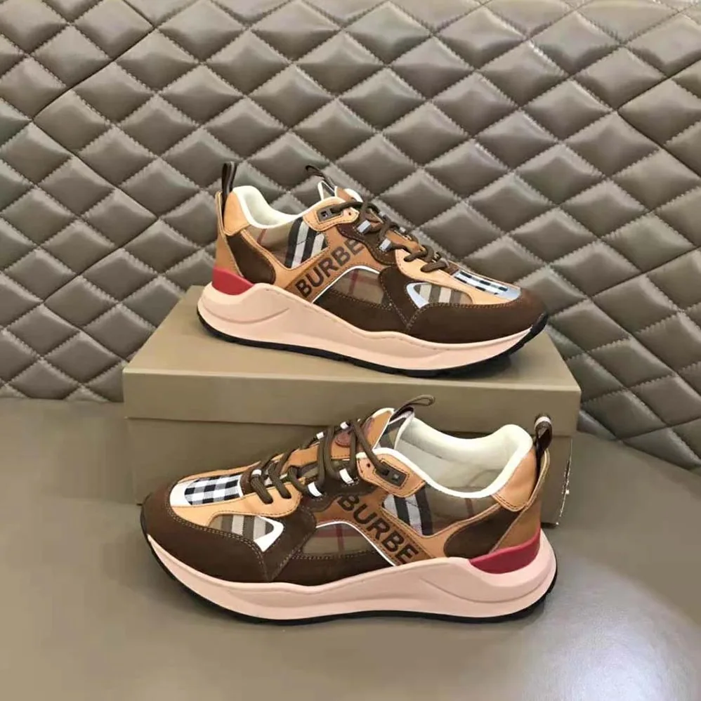 Burberry Logo Print Suede and Mesh Sneakers for Men in Brown Burberry Logo Print Suede and Mesh Sneakers for Men in Brown