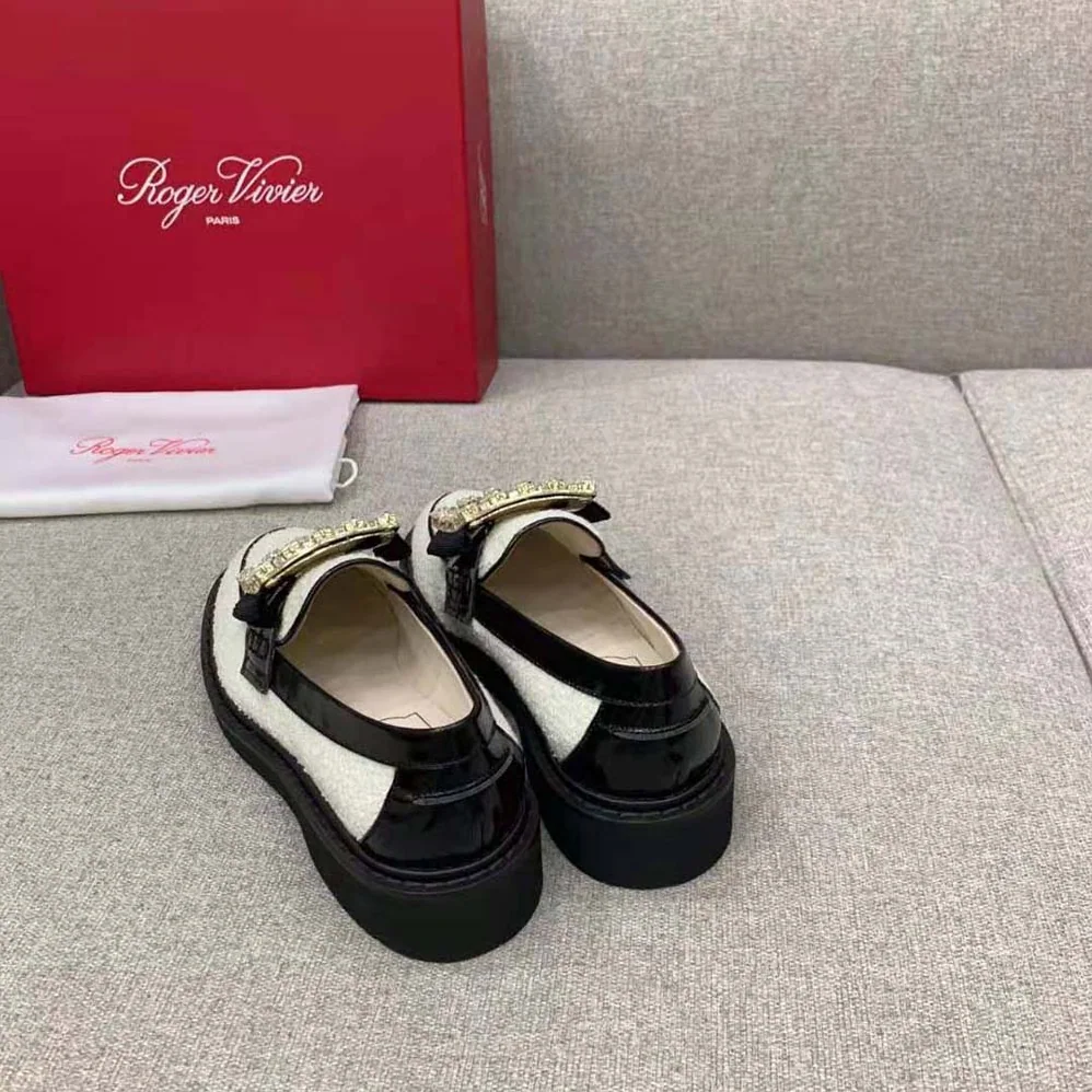Roger Vivier Viv' Rangers Strass Buckle Loafers in Fabric for Women Roger Vivier Viv' Rangers Strass Buckle Loafers in Fabric for Women