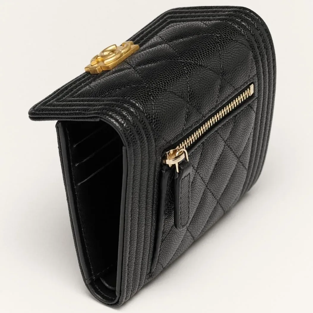 Chanel Boy Flap Wallet in Black Gold Hardware Chanel Boy Flap Wallet in Black Gold Hardware