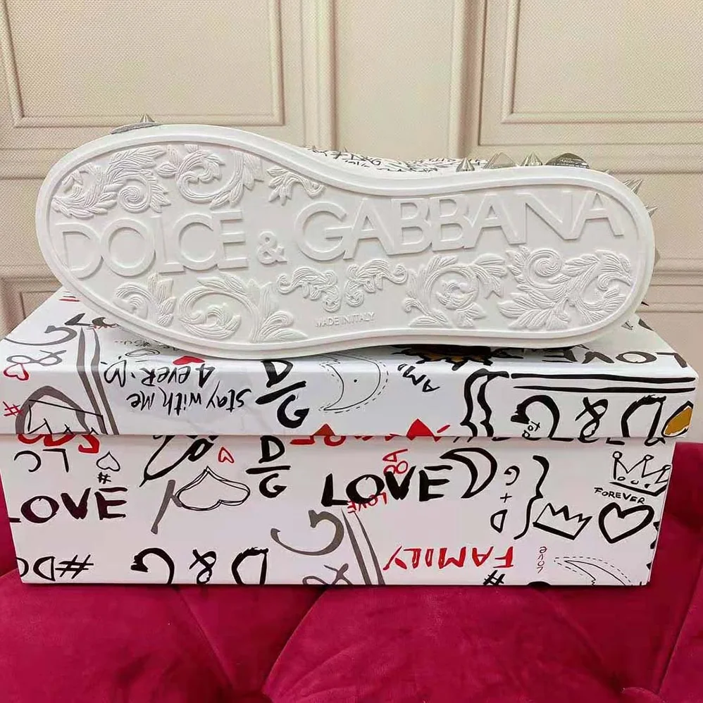 Dolce Gabbana D&G Calfskin Nappa Portofino Sneakers with Studs for Unisex in White Dolce Gabbana D&G Calfskin Nappa Portofino Sneakers with Studs for Unisex in White