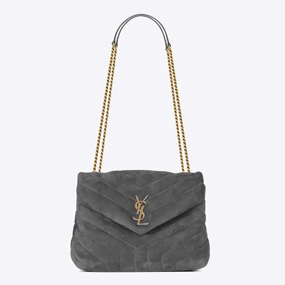 Saint Laurent YSL Loulou Small Chain Bag in “Y”-Quilted Suede for Women in Silver Saint Laurent YSL Loulou Small Chain Bag in “Y”-Quilted Suede for Women in Silver
