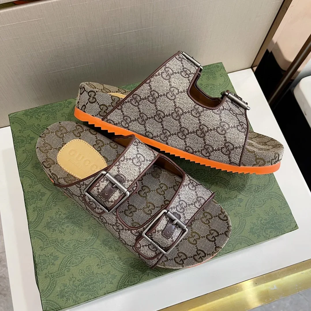 Gucci Slide Sandal With Straps Gray Orange 2HK60