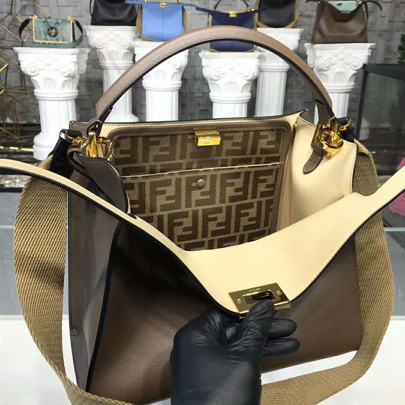 Fendi Peekaboo X-Lite Regular Leather Bag for Women in Brown
