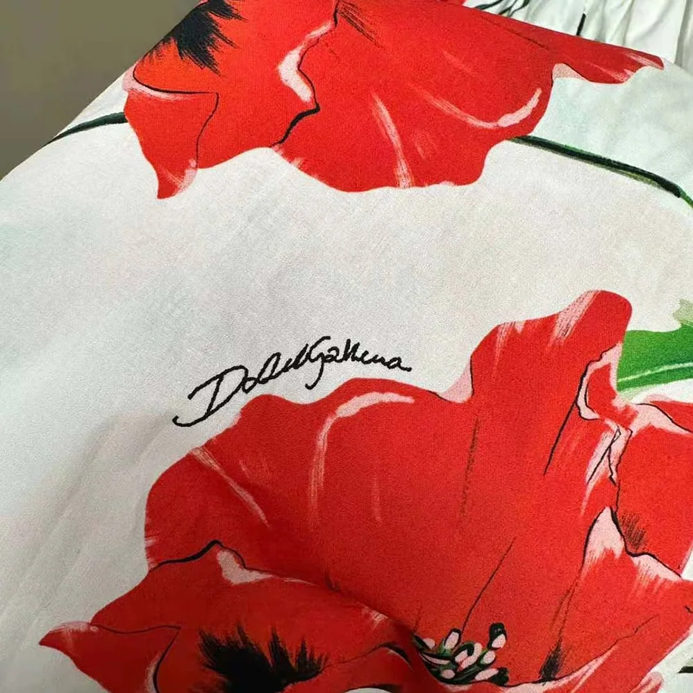 Dolce Gabbana D&G Poppy-Print Poplin Dress with Circle Skirt for Women
