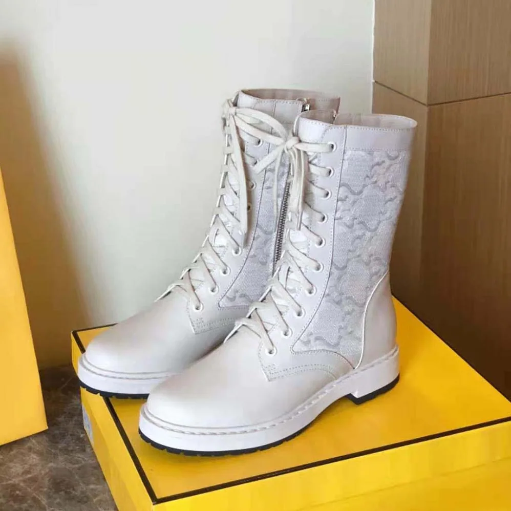 Fendi Signature White Leather Biker Boots for Women