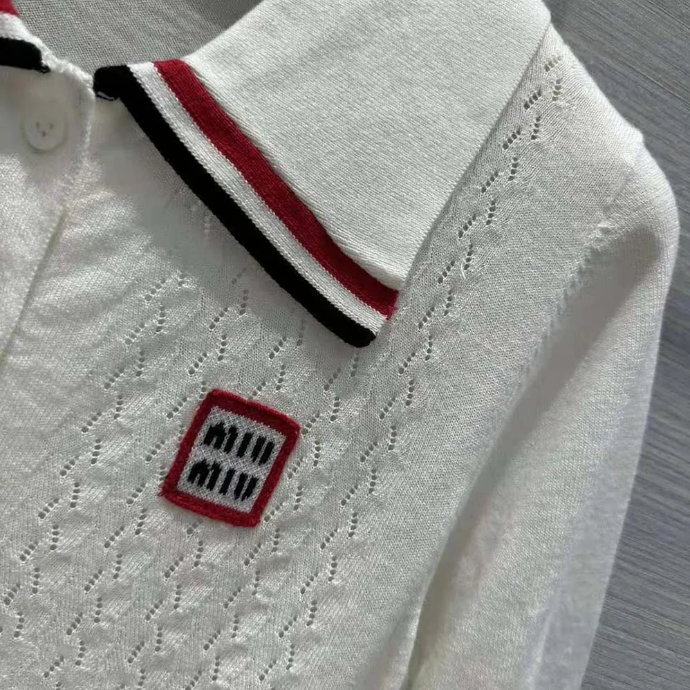 Miu Miu Cropped Silk and Cotton Polo Shirt for Women in White