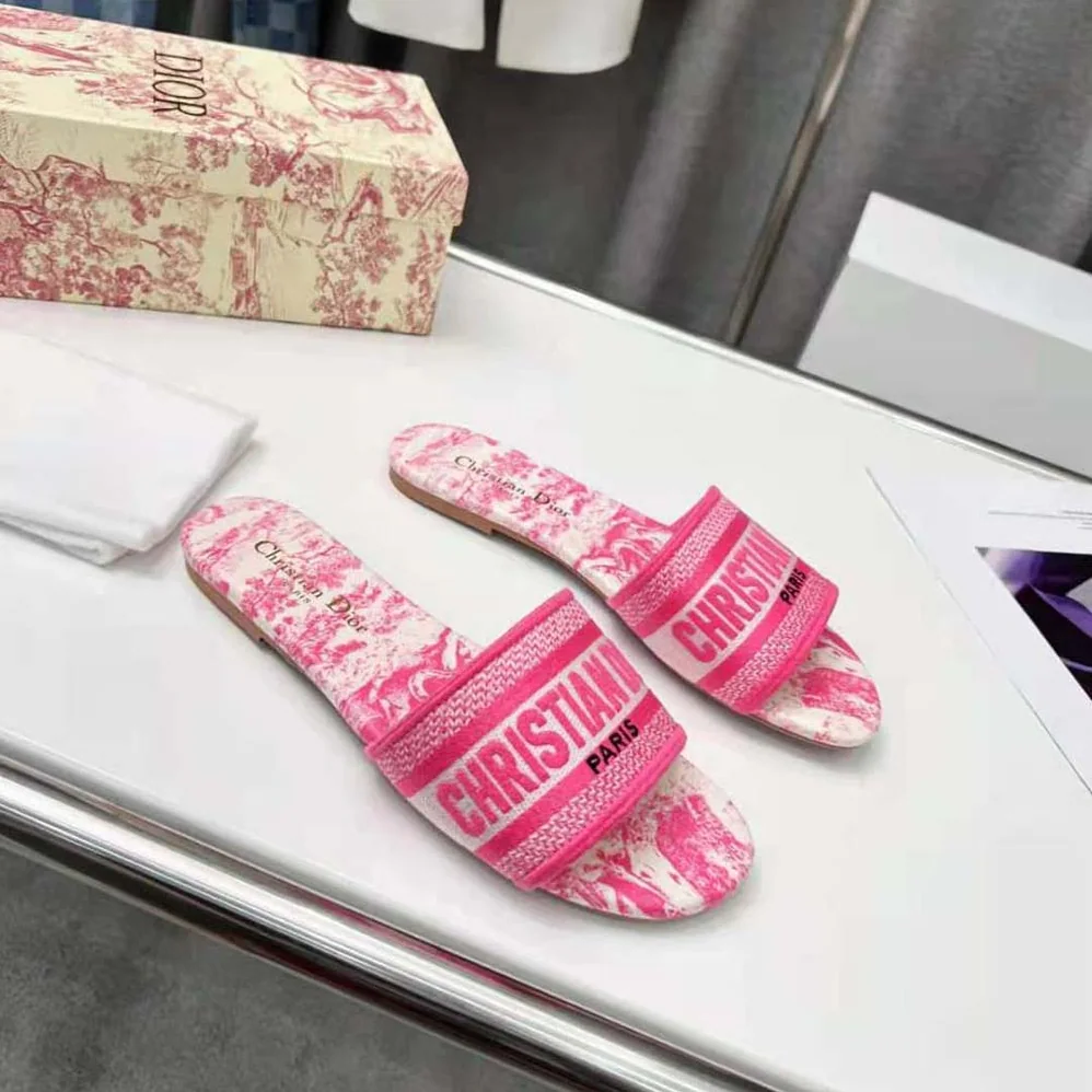 Dior Dway Slide Bright Pink Toile De Jouy Embroidered Cotton for Women Dior Dway Slide Bright Pink Toile De Jouy Embroidered Cotton for Women